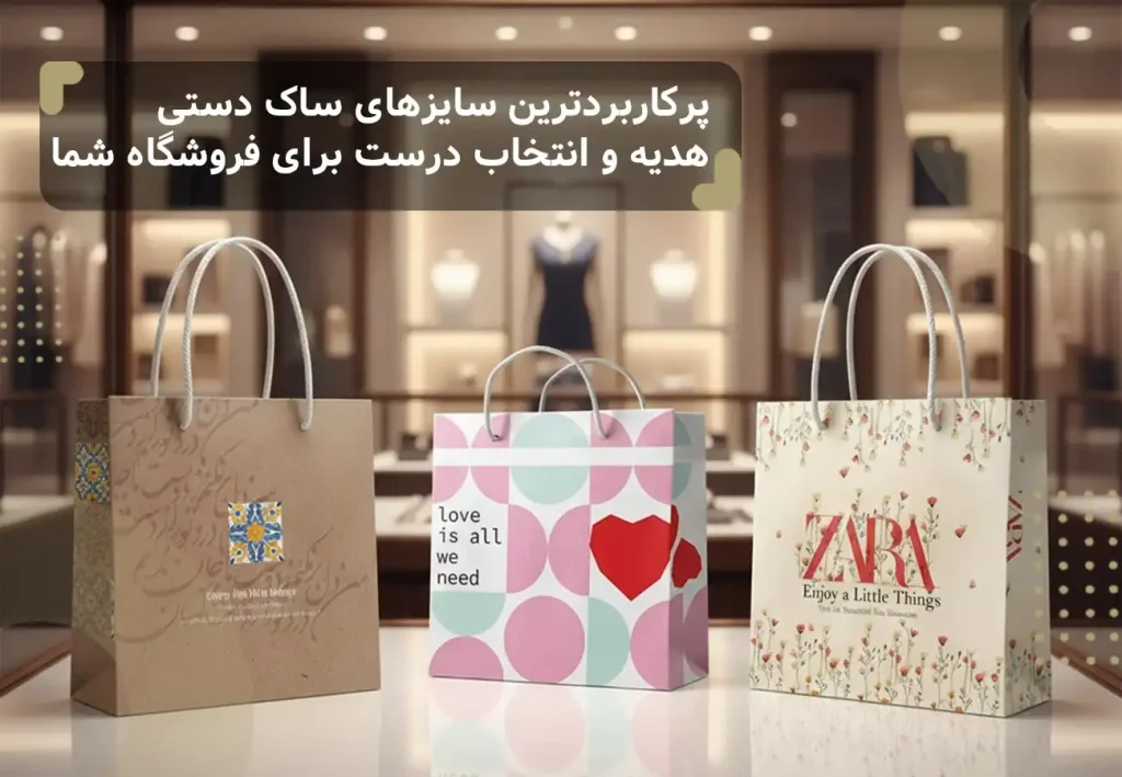 تصویر چند طرح از پرکاربردترین سایزهای ساک دستی هدیه در سایز استاندارد 23 در 23