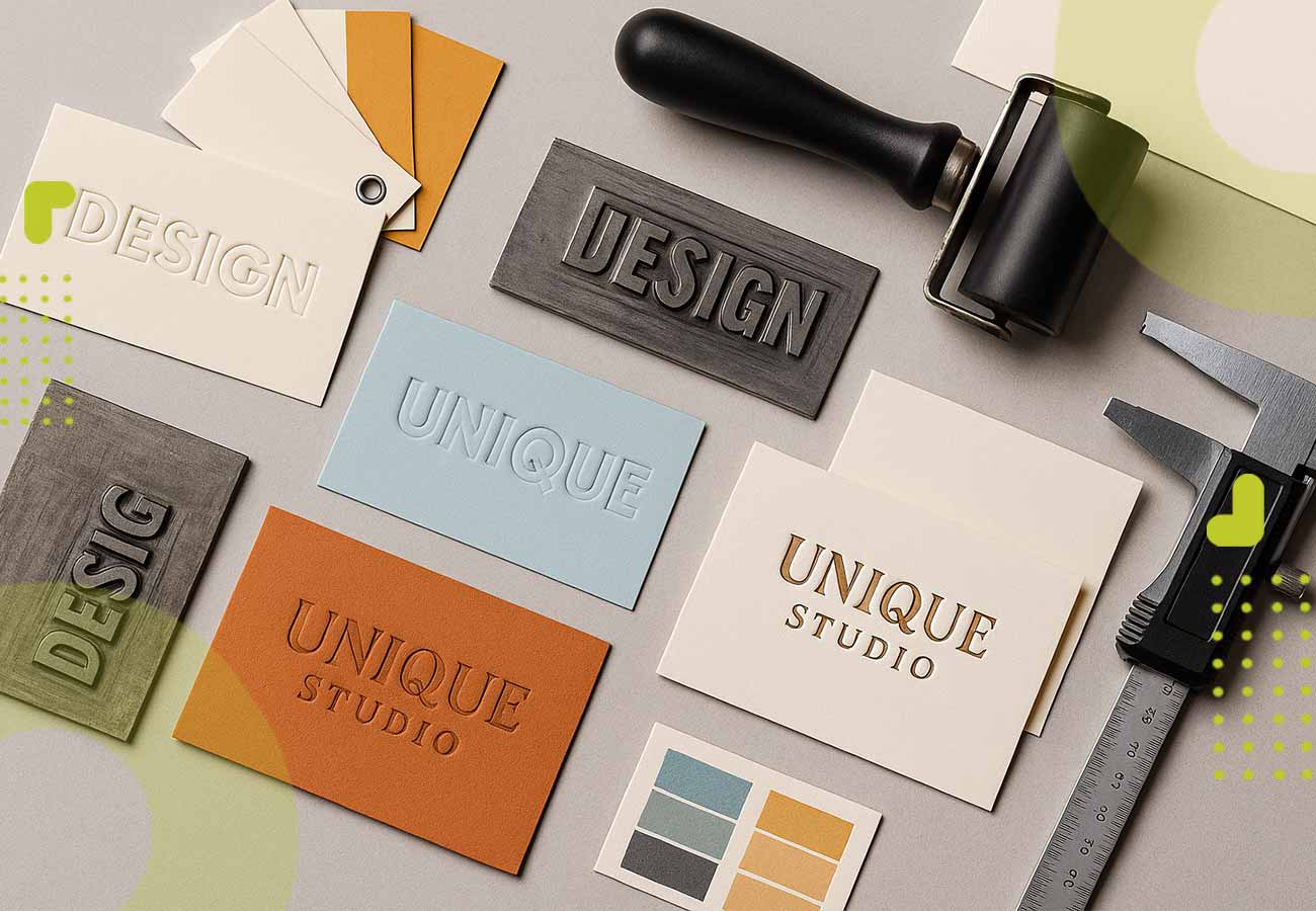 نمونهای از کاربردهای چاپ لترپرس در طراحی کارت ویزیت با حروف برجسته و بافت لمسی، نمایش فرآیند چاپ هنری با کلیشه فلزی و جوهر فشرده روی کاغذ ضخیم