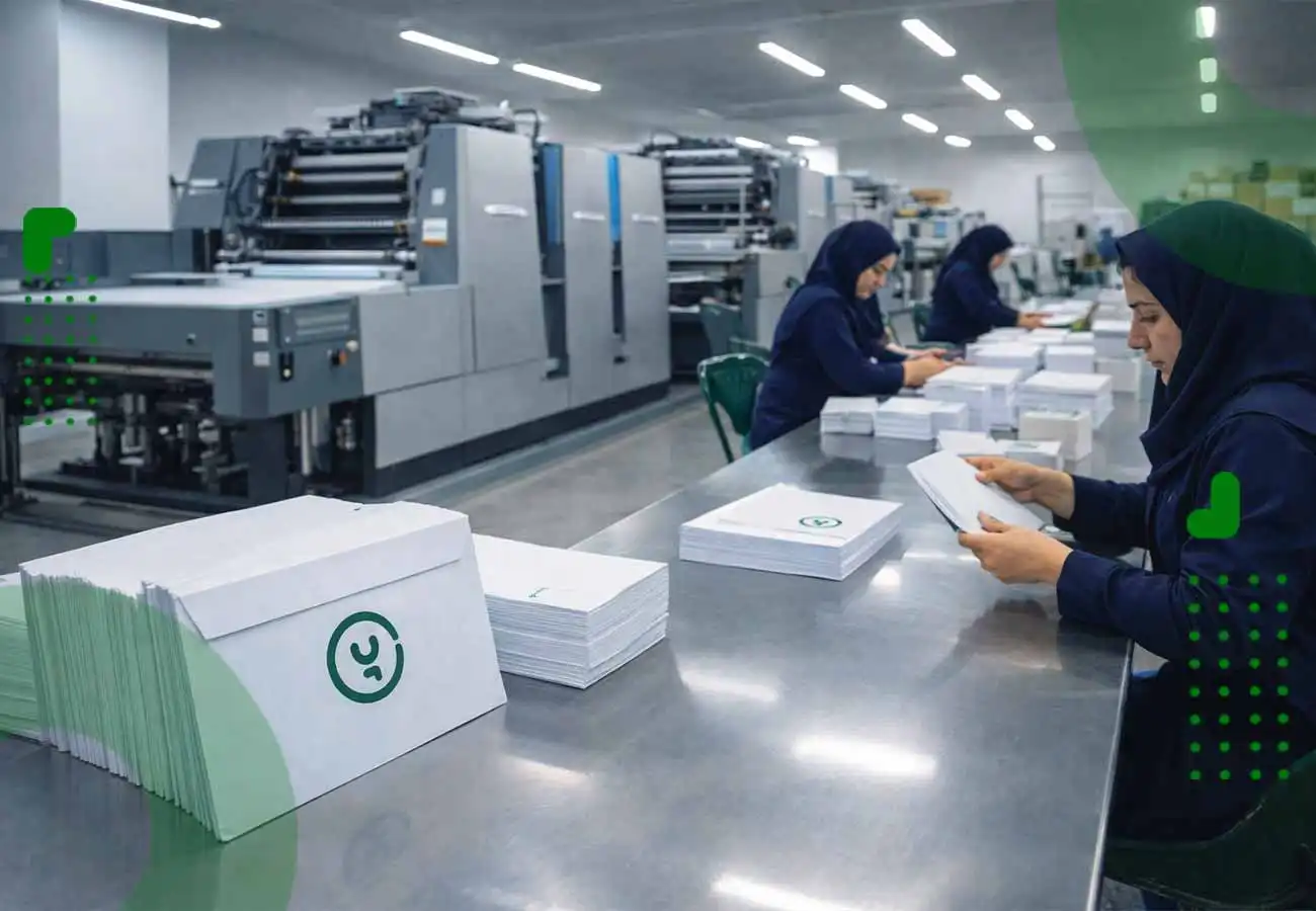 تصویری از کارگاه تولیدی پاکت تبلیغاتی در اهواز